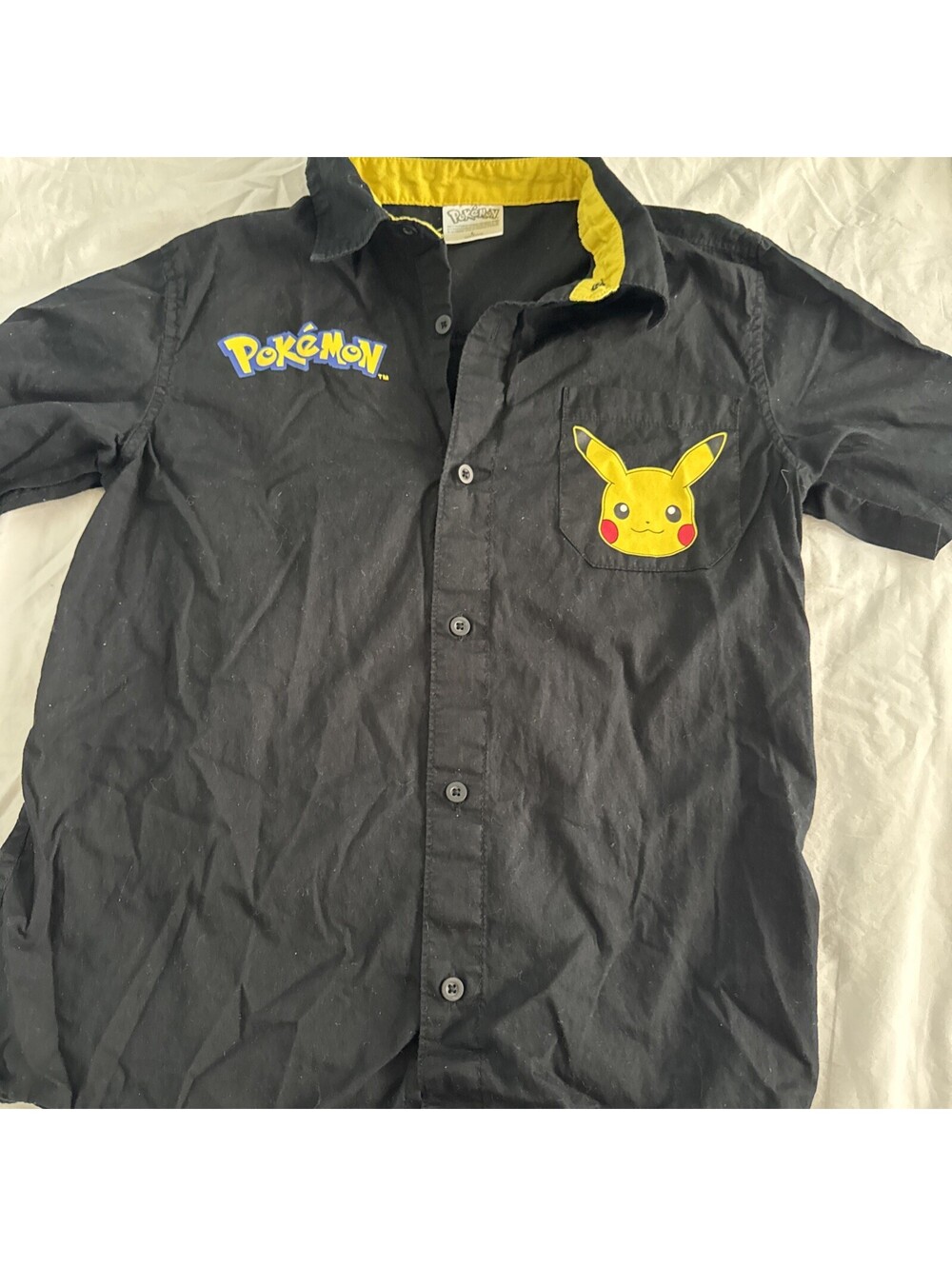 Boys Pokemon Black Short Sleeve Button Up Shirt Size Large